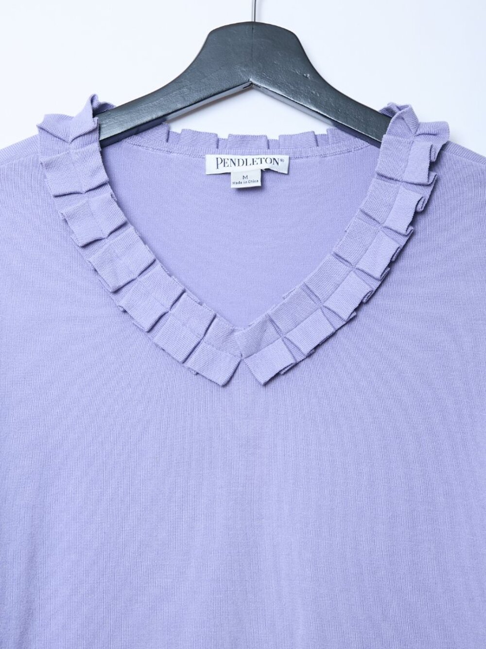 Pendleton Silk Blend Ruffled V-Neck Long Sleeve Knit Lavender Top Grandma Fairy - Picture 4 of 8
